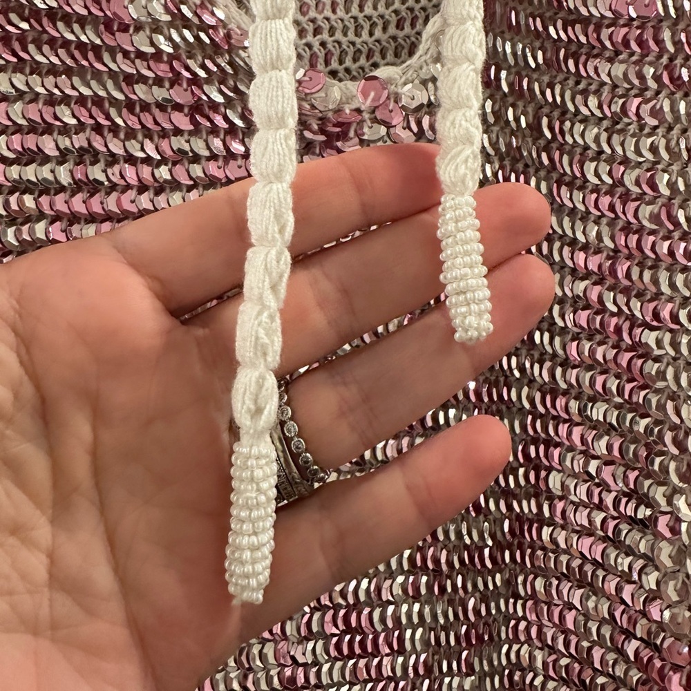 NWT Retrofete Tara Crochet Sequin Mini Dress Pink Silver Mix Medium / Large - Picture 8 of 12